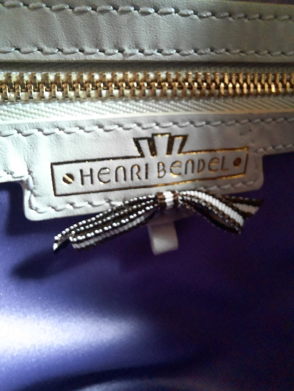 HENRI BENDEL Steampunk Studded Satchel Crossbody Barrel Bag Hold Plum Striped - Picture 10 of 11